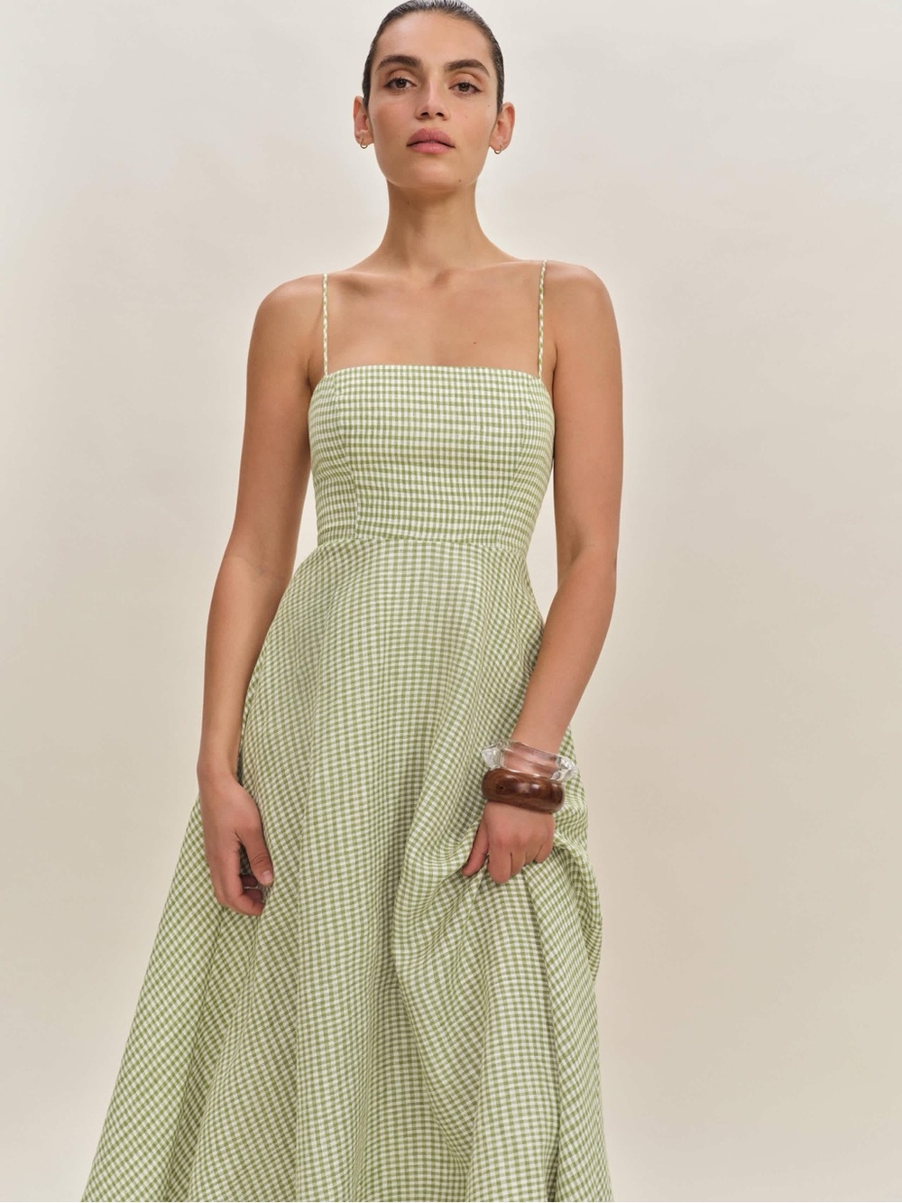 Reformation Green Gingham Maxi Dress